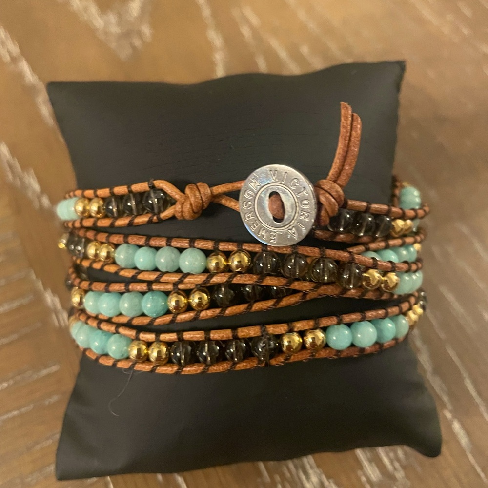 Victoria Emerson Leather and Crystal Bead Wrap Bracelet